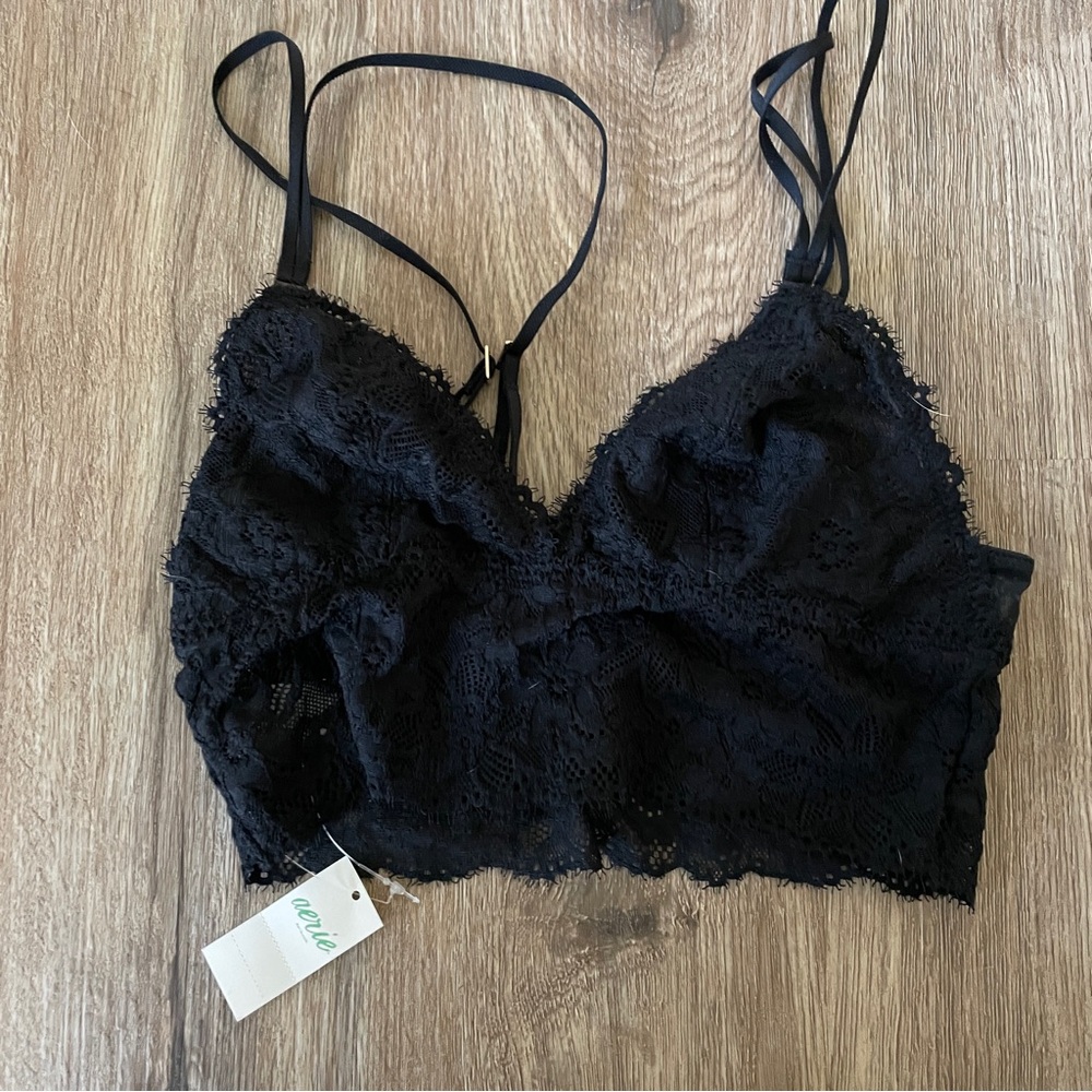 Aerie Eyelash Lace Longline Black Bralette